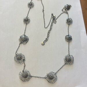 Talbots Silver-Tone Marcasites Flower Station Necklace 37” In Lobster Clasp